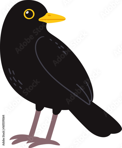 Simple stylized cartoon blackbird (Turdus merula) drawing. Vector clipart illustration.