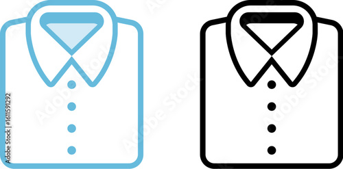 Folded white button down shirt icon variants, color and black and white line art. Male clothing, textiles, laundry. Simple vector illustration.