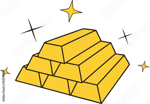 Stacked golden bars with sparkling stars bullion wealth
