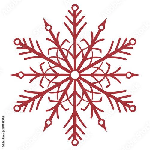 Stylized red snowflake element isolated on a white background evokes winter holiday cheer