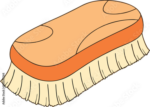 Orange and beige cleaning brush with curved lines bristles