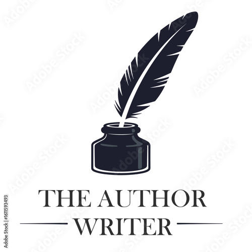 classic writer logo design. author logo feather with book combination