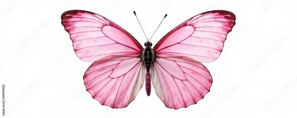 Obraz premium Delicate pink butterfly, wings spread wide, isolated on pure white , serenity, soft, free