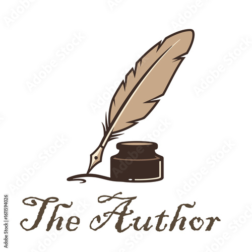 classic writer logo design. author logo feather with book combination