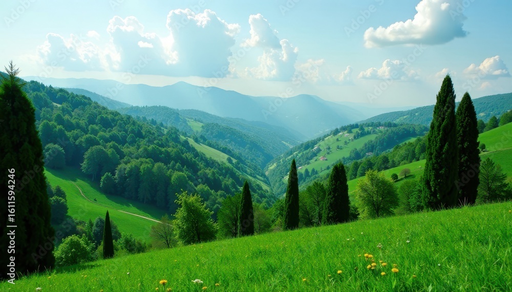 Naklejka premium Dense emerald treetops, Italian countryside setting , vertical, natural