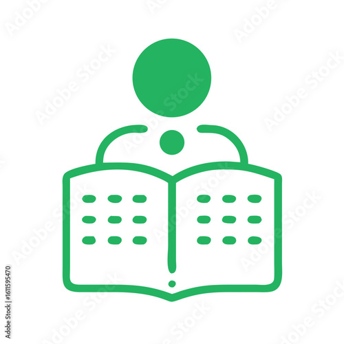 Person reading a braille book in green design for awareness  