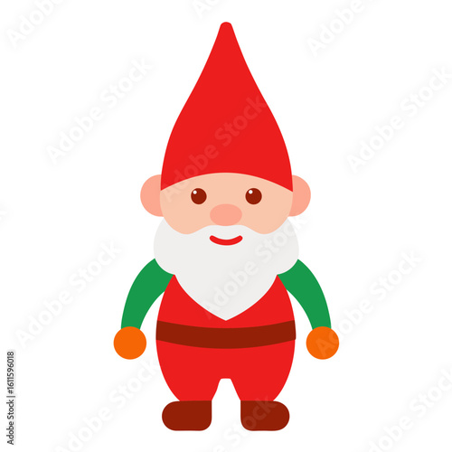 Cute cartoon gnome with red hat and green sleeves