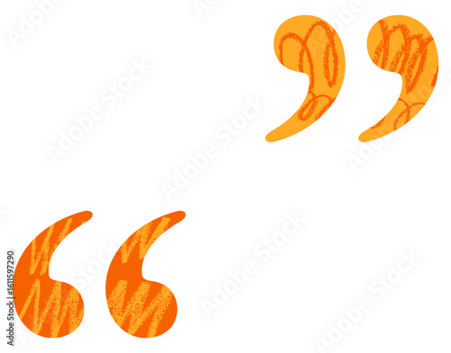 Stylized orange quotation marks with textured patterns in two tones on white background. Vector illustration.