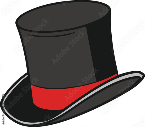 Black top hat with red band vector illustration