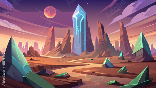 Mountain landscape at sunset with city skyline silhouette