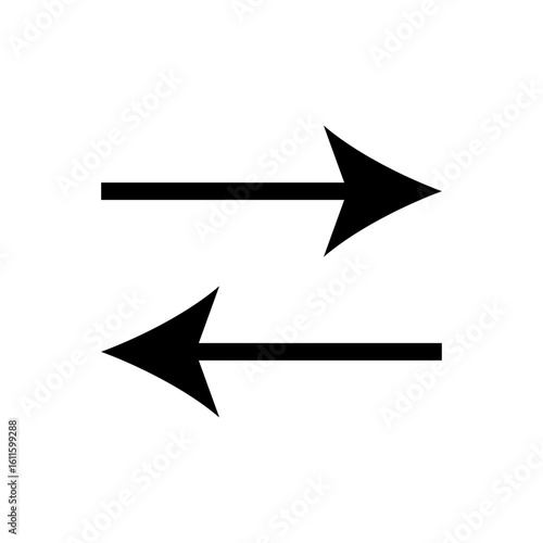 Bidirectional arrows symbolizing exchange, reversal, or dual processes icon silhouette vector flat design on white background.