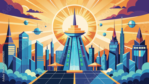 Abstract urban night skyline vector illustration with city buildings and a moonlit sky