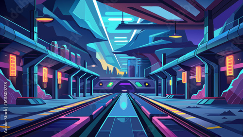 Abstract urban night street with blurred car light trails on a fast city road