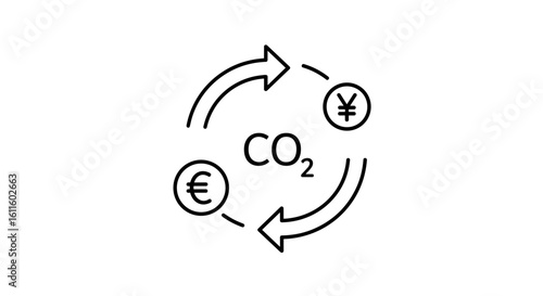 CO2 emissions trading symbol with currency exchange icons  