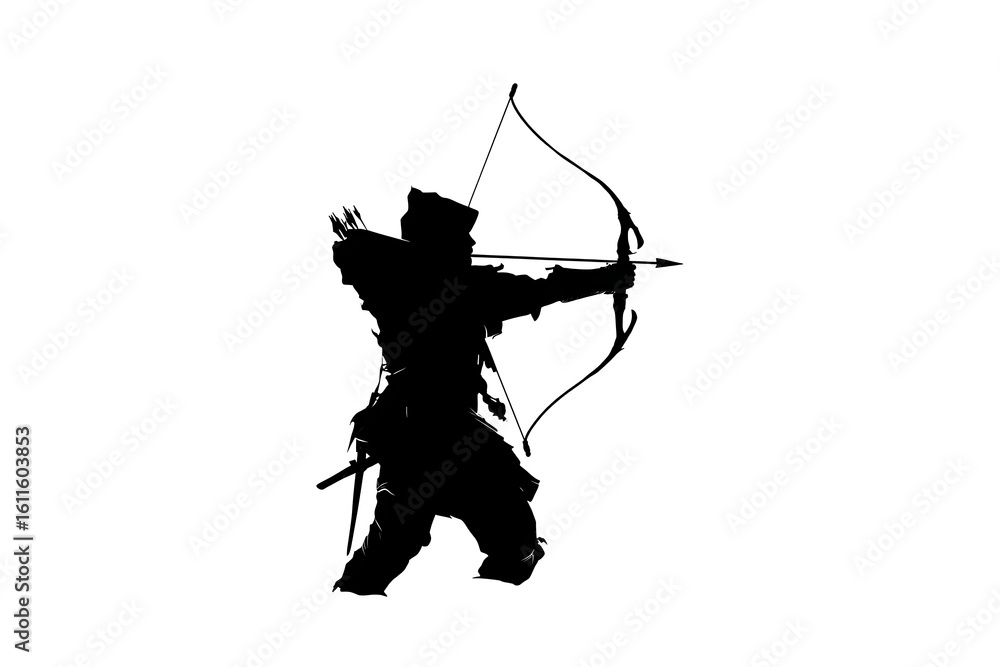 Fototapeta premium Silhouette of archer aiming with bow and arrow