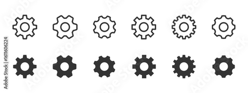 Gear icon. Set of cogwheel and settings symbols vector illustration. Represents configuration, preferences and system adjustment pictogram. Suitable for UI design, machinery and automation sign.