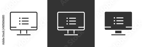 Computer list icon. Monitor screen with bullet points menu vector illustration. Digital interface for displaying data and options symbol. User information and control screen sign.