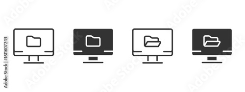 Folder icon. Computer screen with digital file storage vector illustration. Organizing and managing documents symbol. Data directory and desktop archive sign.