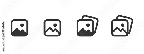 Image picture icon. Single photo and stacked gallery frames vector illustration. Digital media archive for photo collection symbol. Photography album and artwork preview sign.