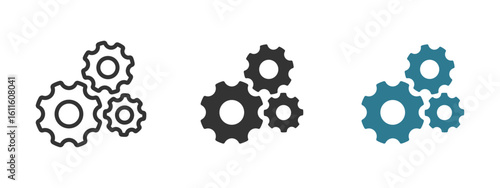 Gears mechanism icon. Three interlocking cogwheels system configuration and optimization vector illustration. Technology control and process management symbol. Interface and machinery sign.