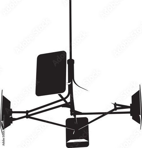 Minimalist black silhouette of a modern multi-arm ceiling lamp with square shades, presented as a graphic vector illustration.