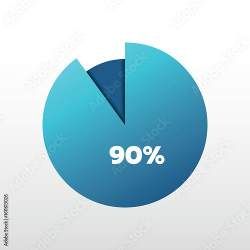 90 percent pie chart. Isolated symbol. Vector gradient element. Infographic sign. Illustration, icon for business, finance, report, web design, download, presentation