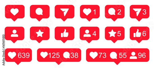 Social media notification bubble icons set like comment follower view buttons