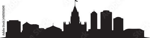 Silhouette of Harare skyline in black — includes Eastgate Centre, Parliament — Zimbabwean city skyline vector (4)
