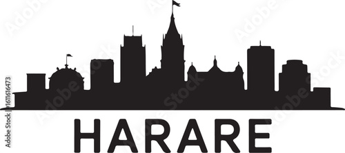 Silhouette of Harare skyline in black — includes Eastgate Centre, Parliament — Zimbabwean city skyline vector (4)