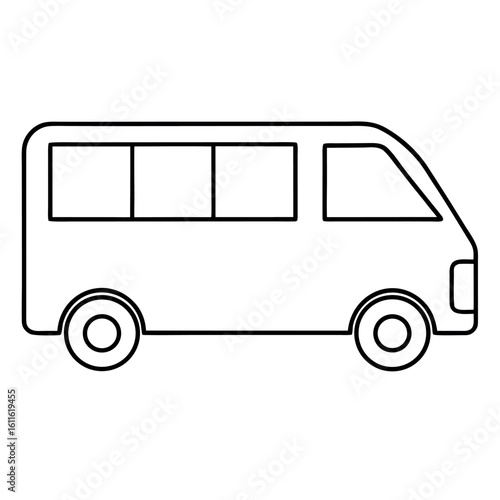 Medium Sized Mini Bus Illustration Side View with Windows and Wheels