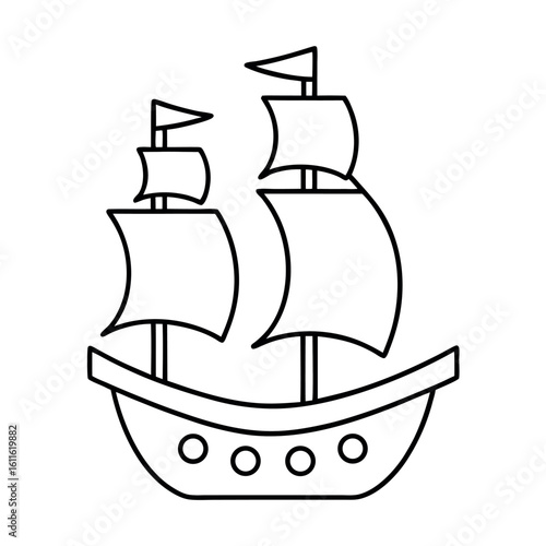 Detailed Pirate Ship Illustration with Sails Masts and Flag