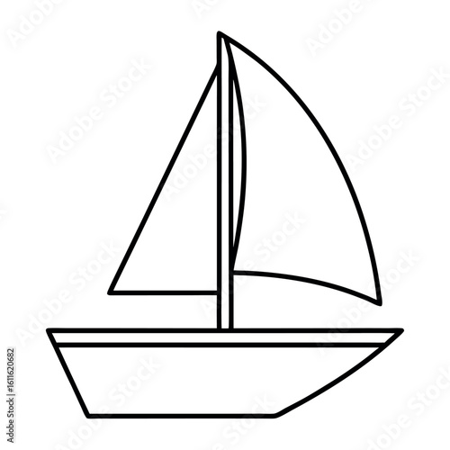 Line Art Illustration of a Sailboat with Triangle Sail and Hull