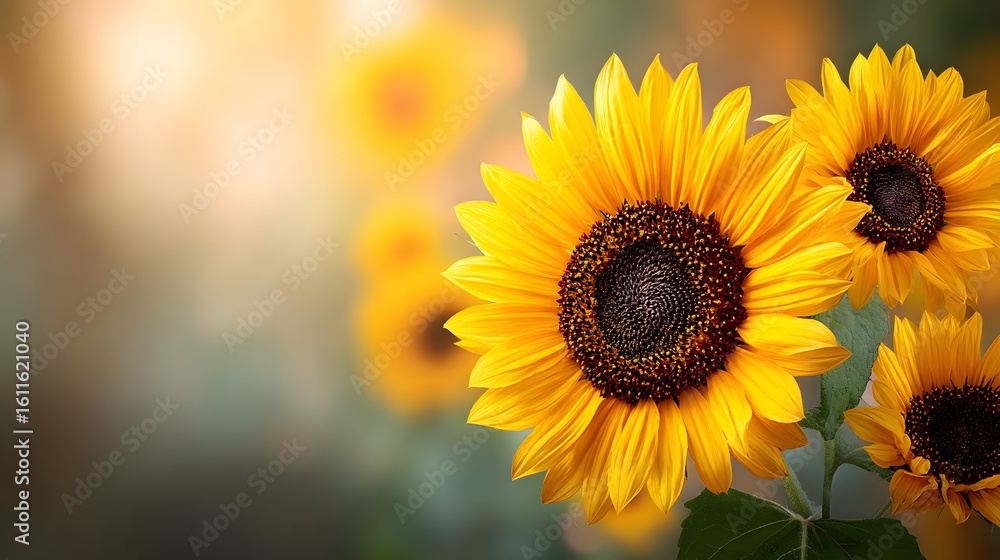 Fototapeta premium Vibrant sunflowers in a soft, natural light.