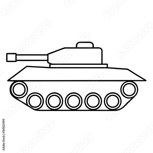 Military Tank Illustration Detailed Line Art of a Tank with Tracks and Turret