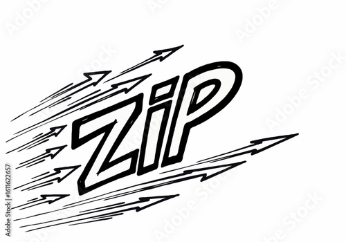 Stylized word zip with arrows indicating speed and movement
