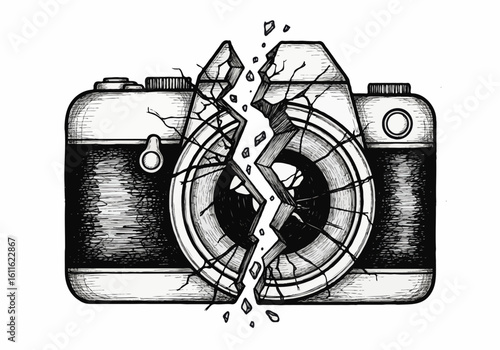 Broken camera lens artistic sketch illustration concept art