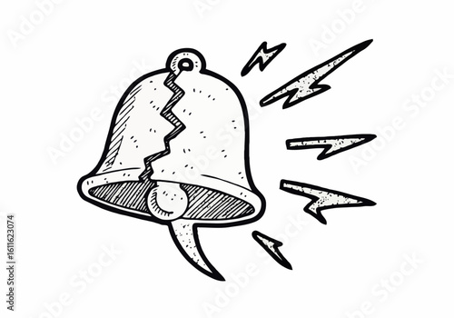 Ringing broken bell with lightning around it illustration