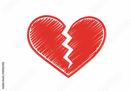 Illustration of a shattered heart with red artistic design