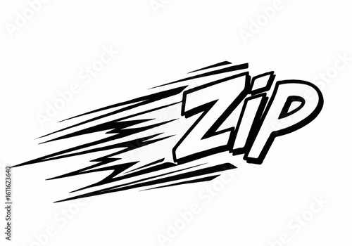 Stylized zip text with motion streaks design illustration