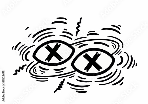 Cartoon eyes with x pupils surrounded by wavy lines design