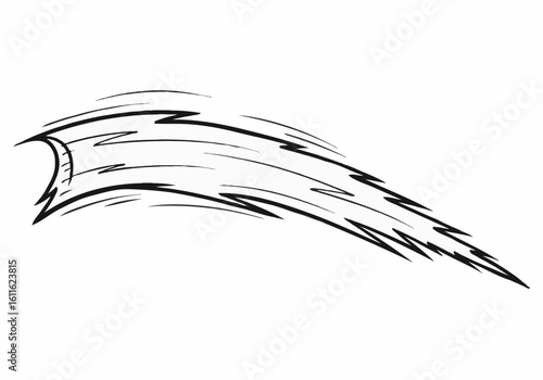 Stylized comet illustration with speed lines and black color