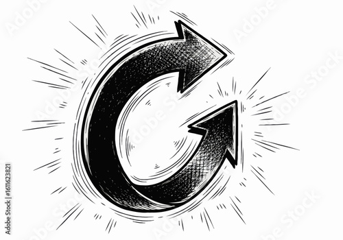 Stylized black and white circular arrow illustration design