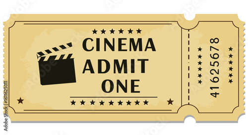 Vintage ticket "Cinema Admit One" ticket for movie theaters and events 