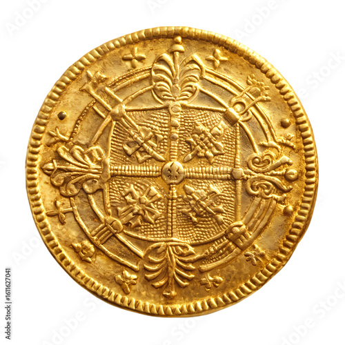 Antique Gold Coin Detailed CloseUp of Historic Spanish Escudo Numismatic Collectible