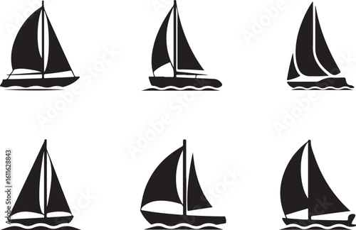 Yacht and Sailing Sport Silhouette Vector Collection Regatta Boats, Sails, Ocean Windcraft, and Club Logo ElementsYacht and Sailing Sport Silhouette Vector Collection Regatta Boats, Sails,
