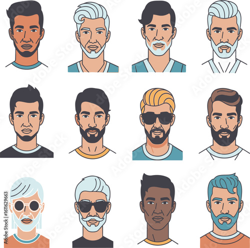 Twelve Diverse Male Portraits