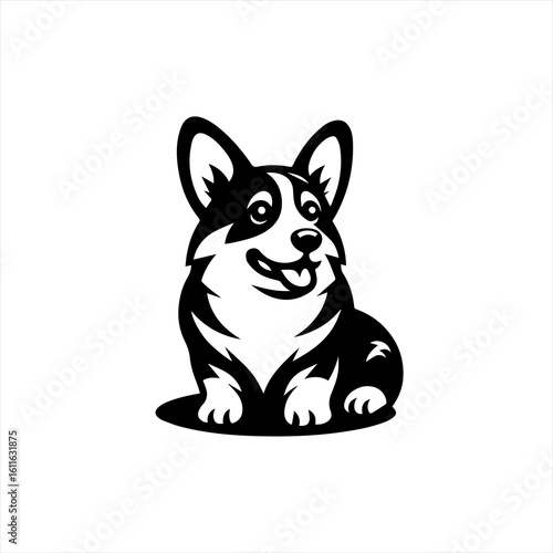 Cute corgi dog sitting happily