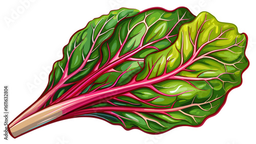 very Beautiful Isolated Fresh Swiss Chard Leaf Detailed Veins white b ackground 