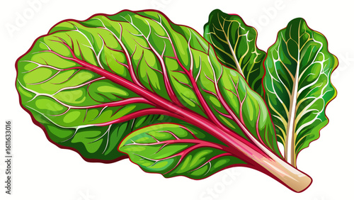 very Beautiful Isolated Fresh Swiss Chard Leaf Detailed Veins white b ackground 
