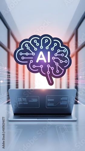 Modern digital illustration of educational technology and AI concepts with user interaction—ideal for tech startups, e-learning platforms, and training apps